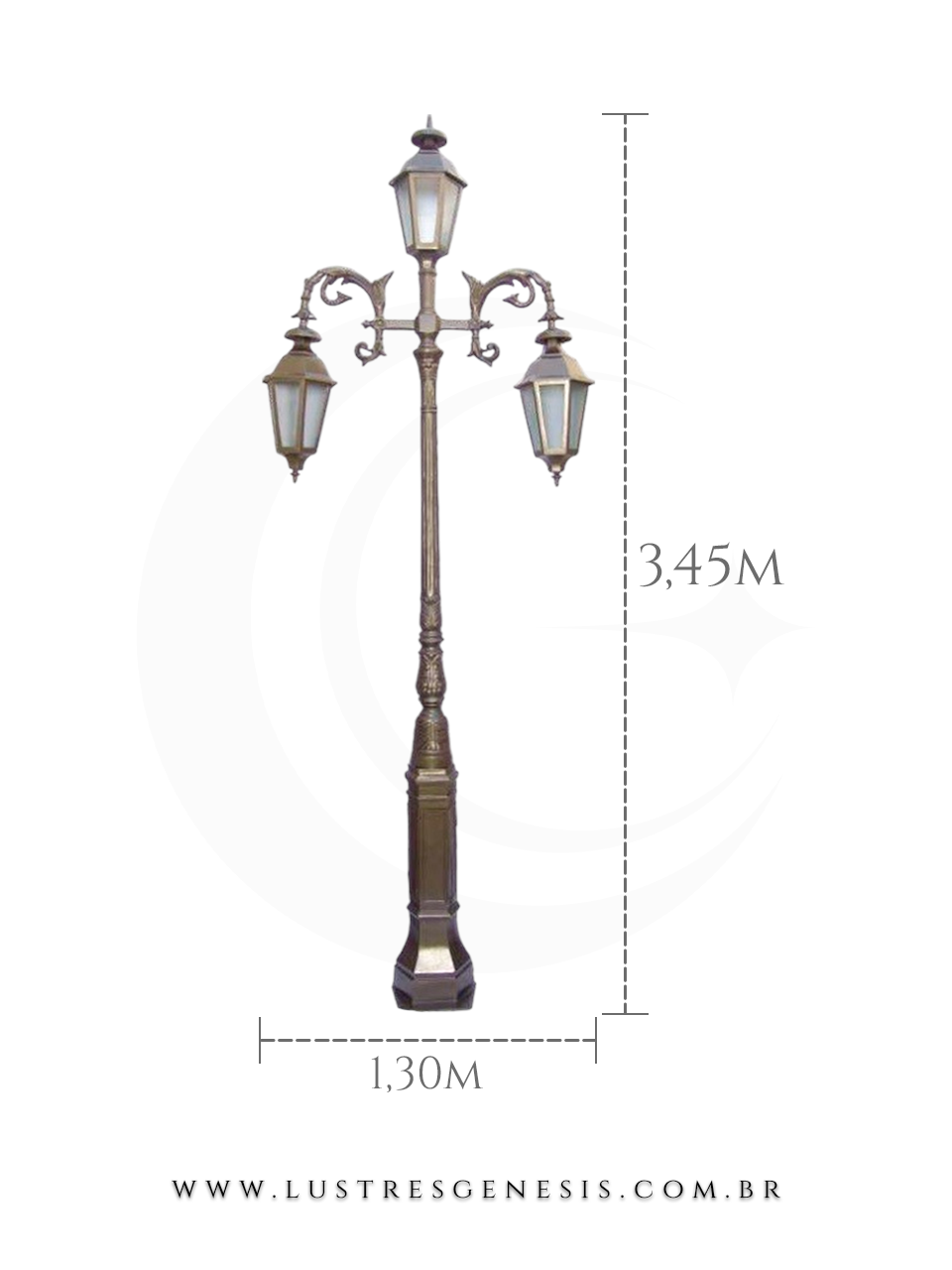 Poste de Ilumina&ccedil;&atilde;o 3,45m externa com Lanterna Cl&aacute;ssico Retro estrutura robusta em alum&iacute;nio fundido para jardim e fachada